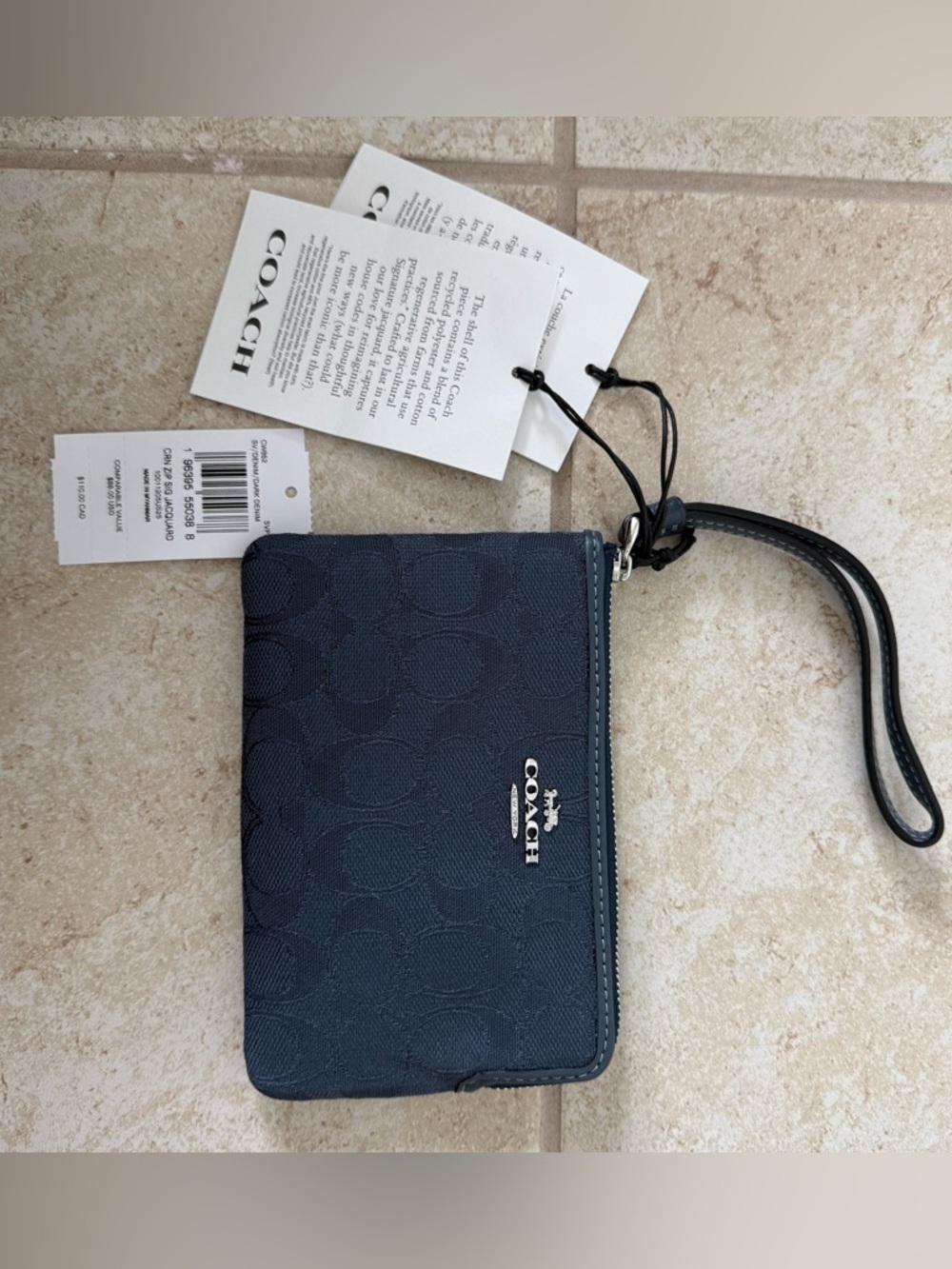 Coach Dark Denim Signature Zip Wristlet